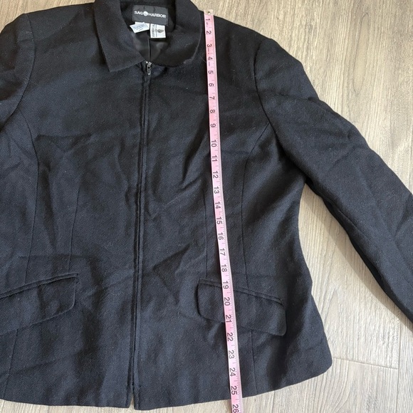 Vtg Sag Harbor Sz 12 100% Pure Wool Black Lined  Full Zip Up Jacket Collared - Picture 7 of 9